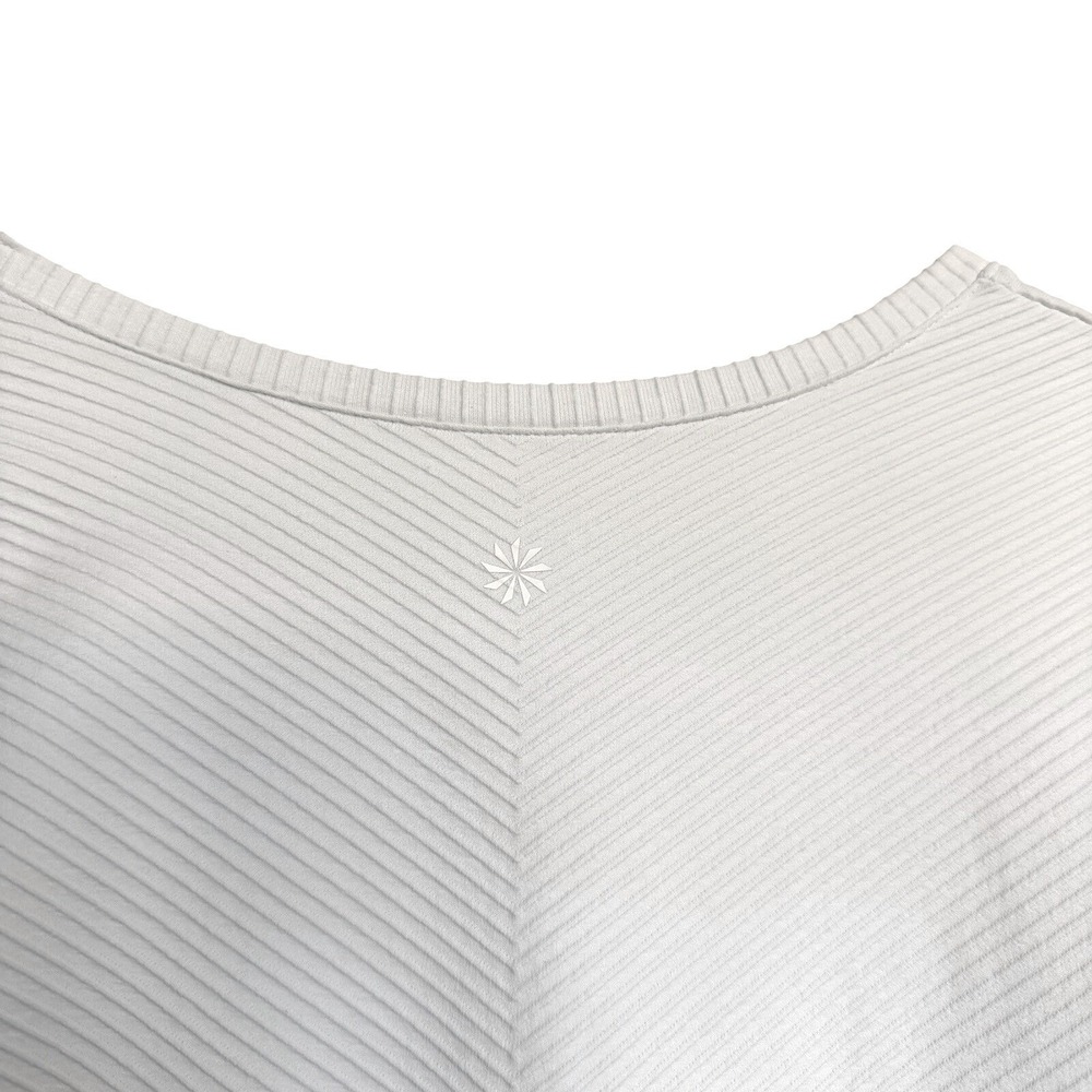 Athleta Womens Gray Ribbed Chevron Seamless Long Sleeve Top‎ Thumbholes Medium - Picture 8 of 9